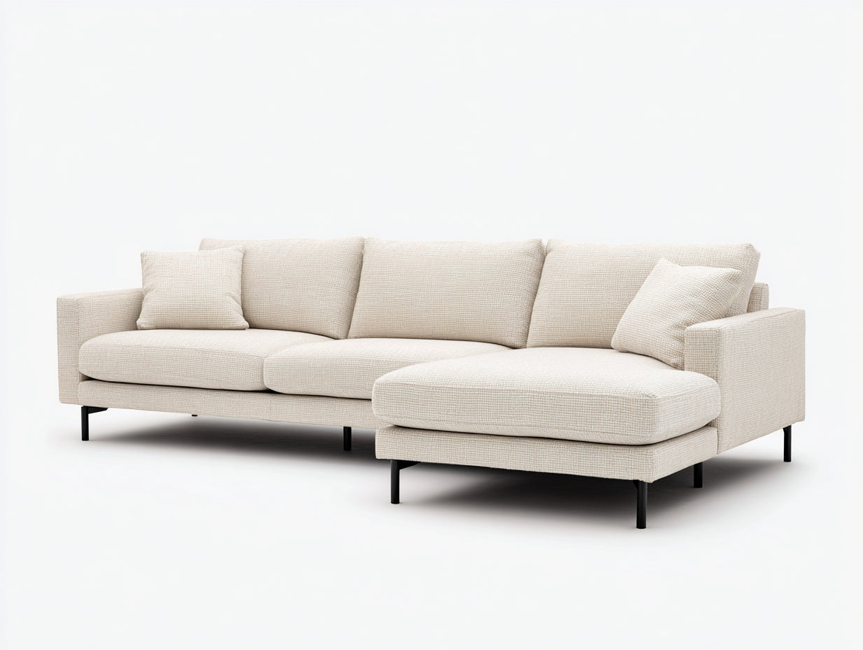 Ecksofa mit Strukturstoff 290 x 175 x 84 cm - Cremeweiß - Mit Chaiselongue und Metallfüßen