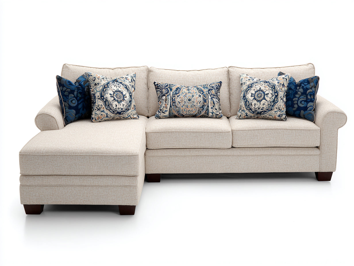 Ecksofa mit verlängerter Sitzfläche - Stoffbezug 245 x 165 x 90 cm - Creme - breite Armlehnen - moderner Wohnstil
