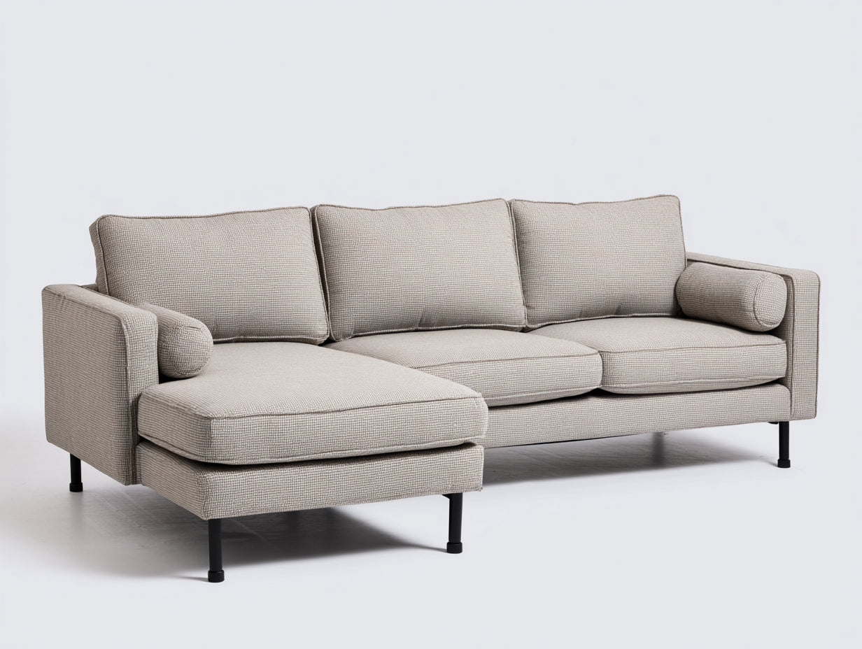 Ecksofa mit Strukturstoff 260 x 165 x 85 cm - Beige - Mit Chaiselongue und Metallfüßen