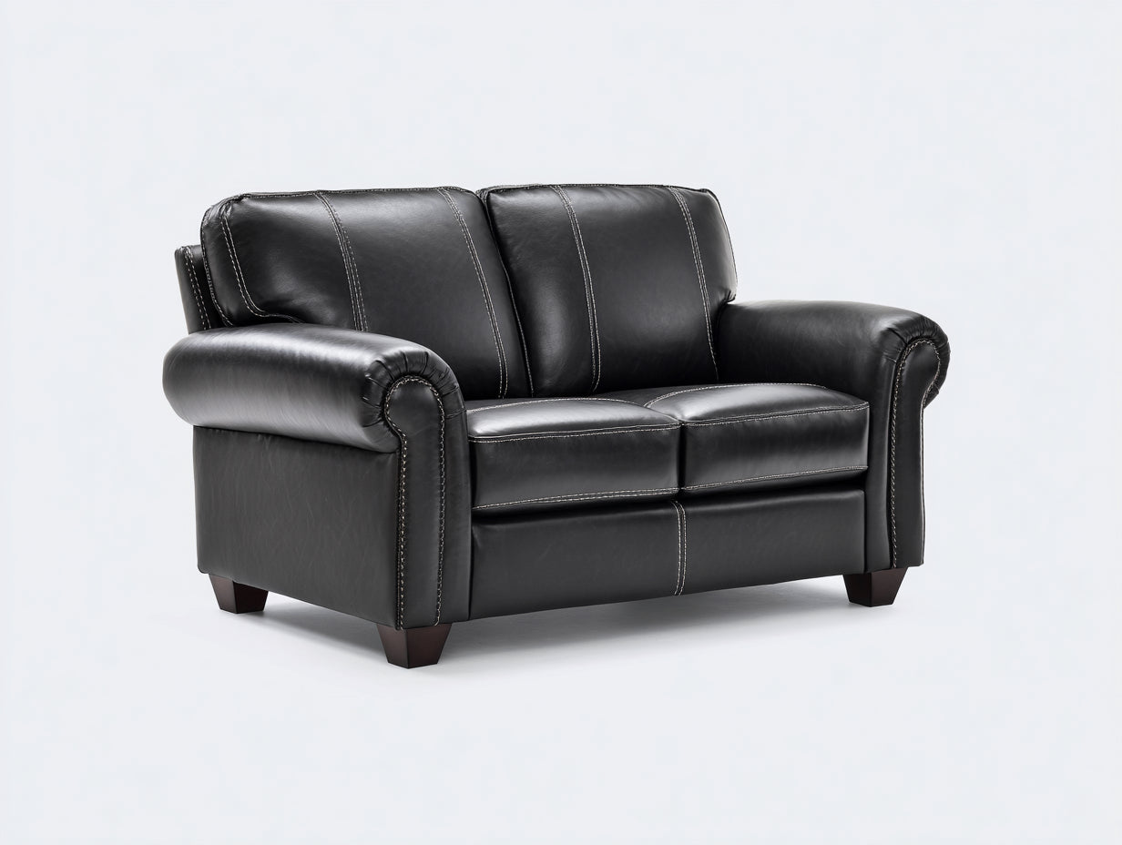 Zweisitzer Sofa mit lederähnlichem Bezug 162 x 91 x 89 cm - Schwarz - Klassisches Design mit gerollten Armlehnen und Kontrastnähten