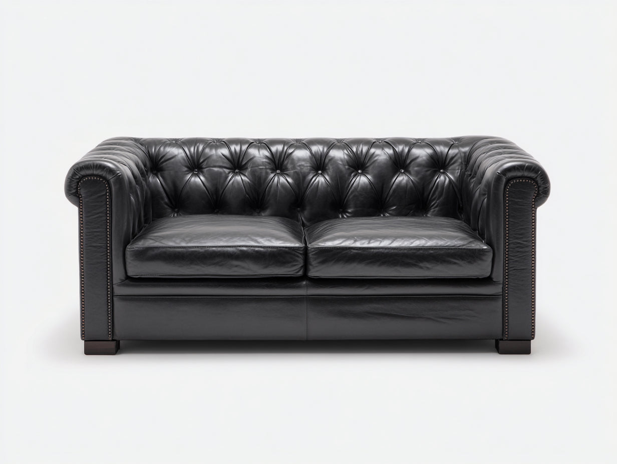 Zweisitzer Sofa mit Bezug in Lederoptik 202 x 92 x 78 cm - Schwarz - Chesterfield-Design für Wohnzimmer