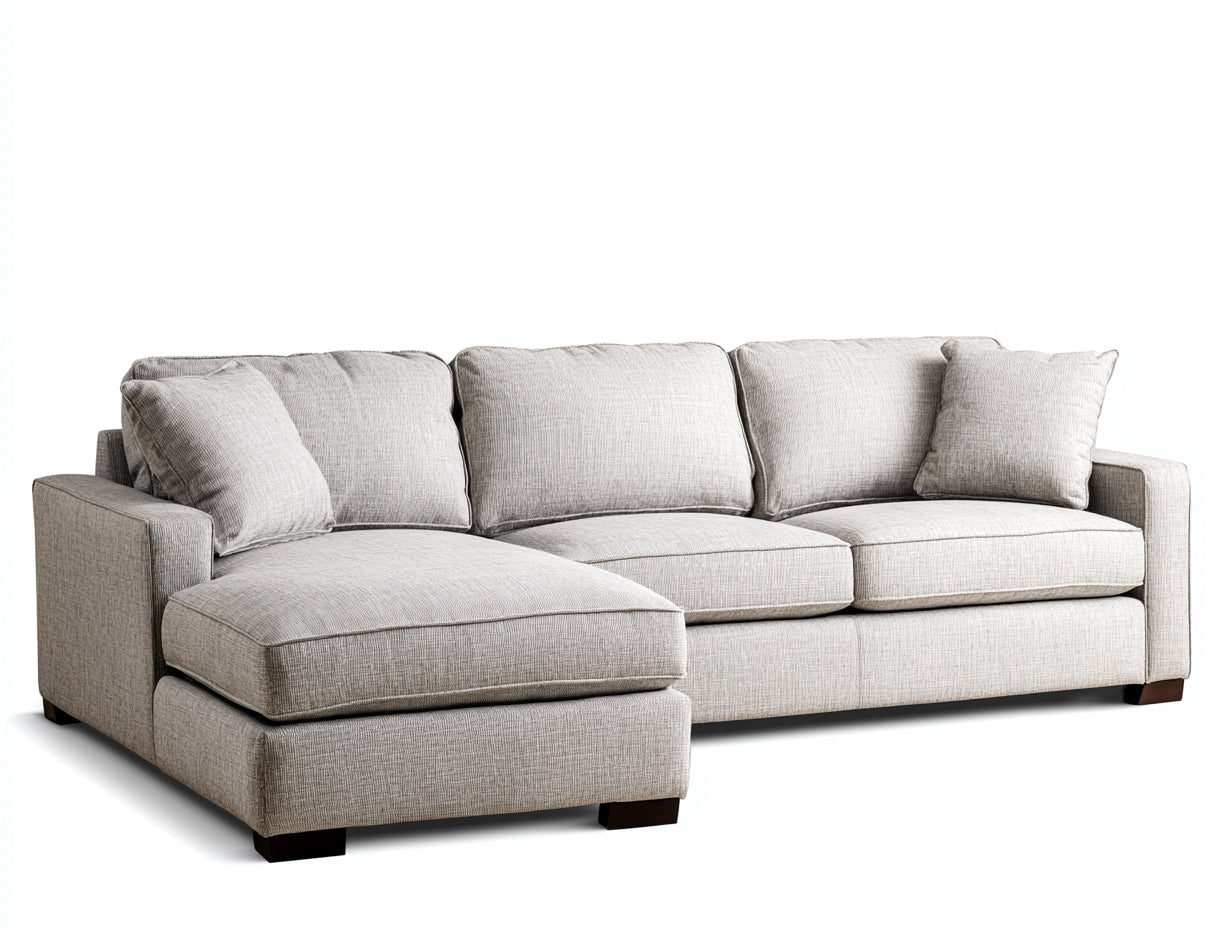 Ecksofa mit verlängerter Sitzfläche - Strukturstoff 250 x 165 x 90 cm - Beige - breite Armlehnen - modernes Design