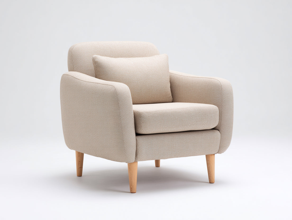 Sessel aus Strukturstoff 86 x 82 x 84 cm - Cremebeige - skandinavisches Design mit Holzfüßen