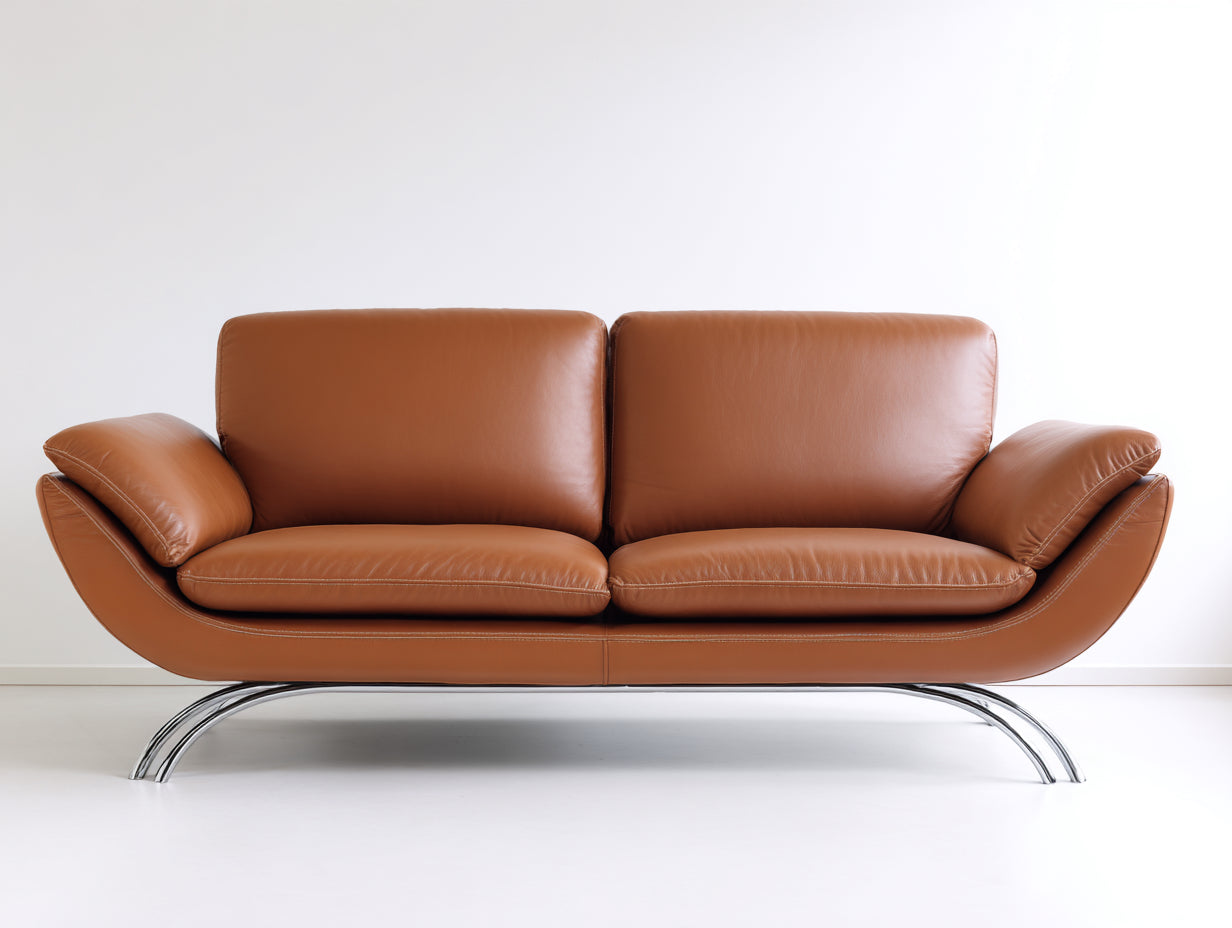 Zweisitzer Sofa mit Bezug in Lederoptik 198 x 92 x 84 cm - Cognacbraun - Modernes Design mit Metallgestell