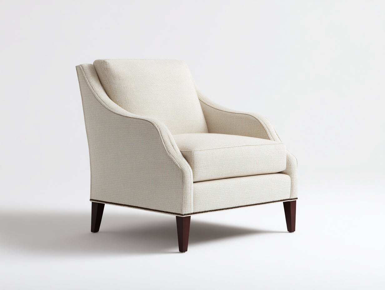 Sessel aus strukturiertem Webstoff 78 x 84 x 92 cm - Cremeweiß - Klassisch modernes Design mit geschwungenen Armlehnen und Holzfüßen