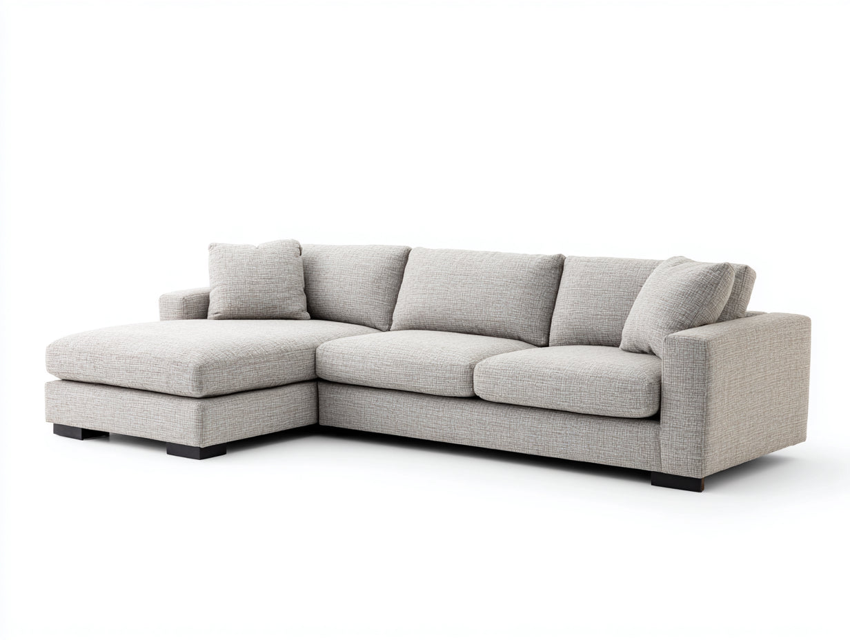 Ecksofa mit Strukturstoff 285 x 170 x 85 cm - Beige - Mit Chaiselongue und niedrigen Füßen