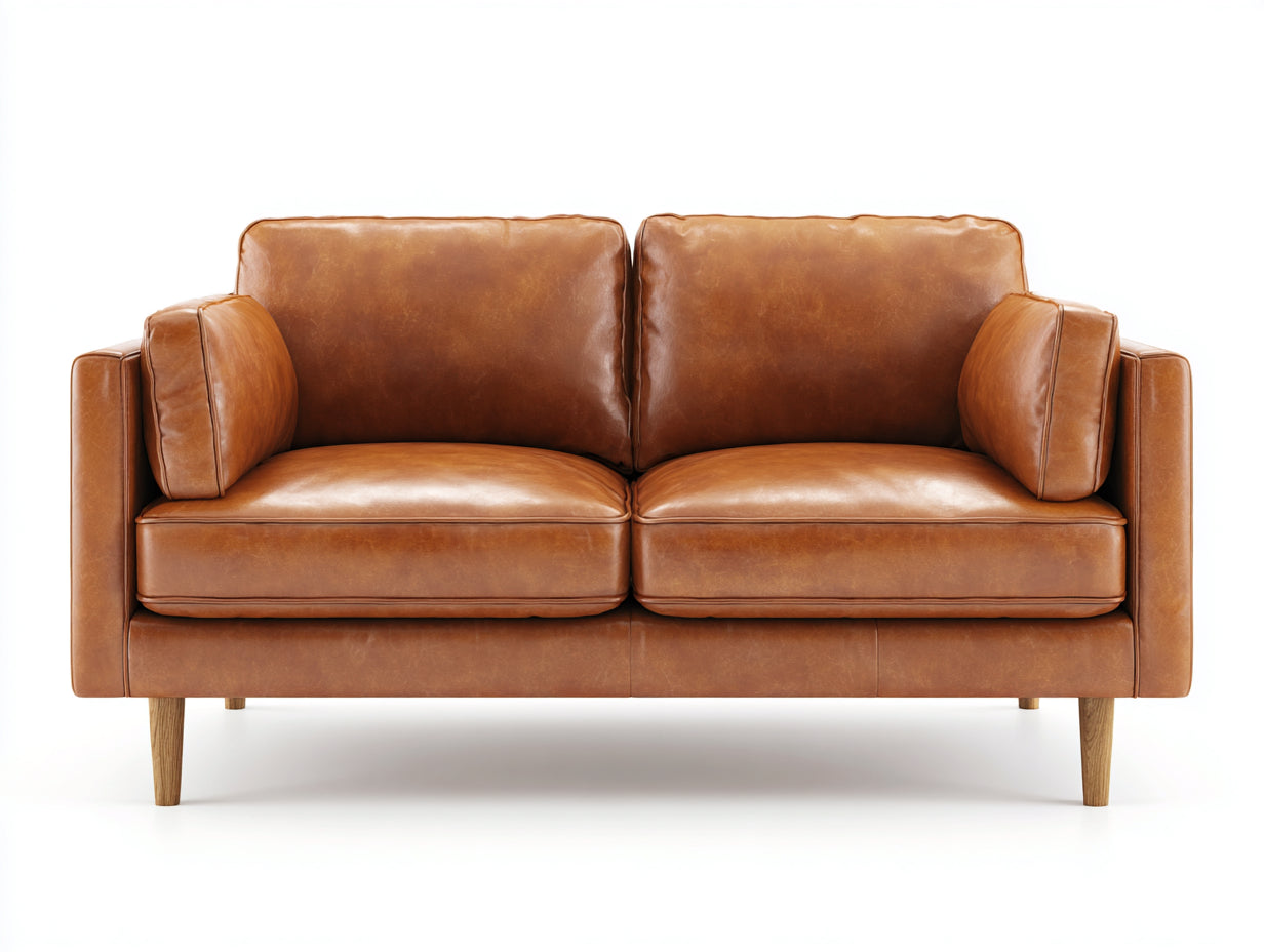 Zweisitzer Sofa mit Kunstlederpolsterung 185 x 92 x 88 cm - Cognacbraun - Modernes Retro-Design für Wohnzimmer