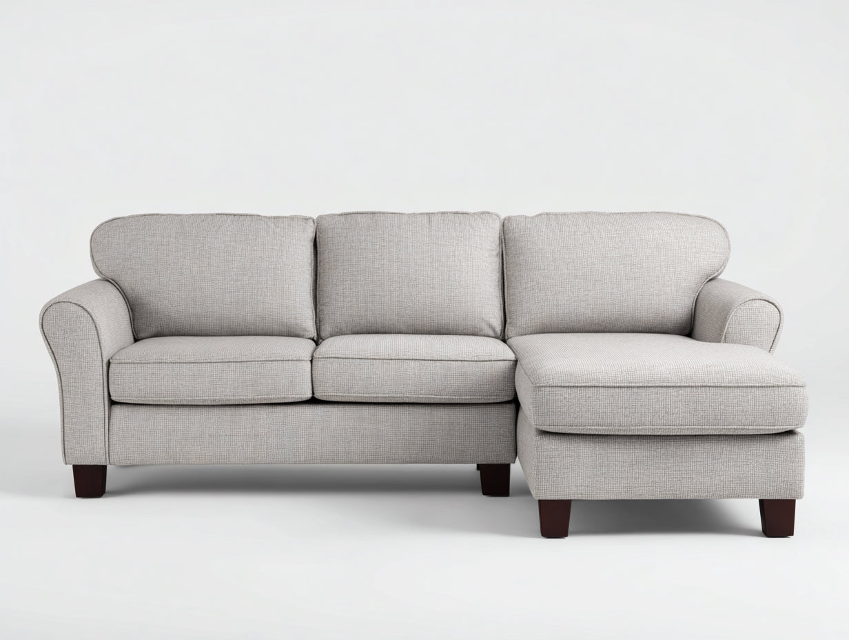 Ecksofa aus Strukturstoff 245 x 160 x 88 cm - Hellbeige - klassische Form mit breiter Recamiere