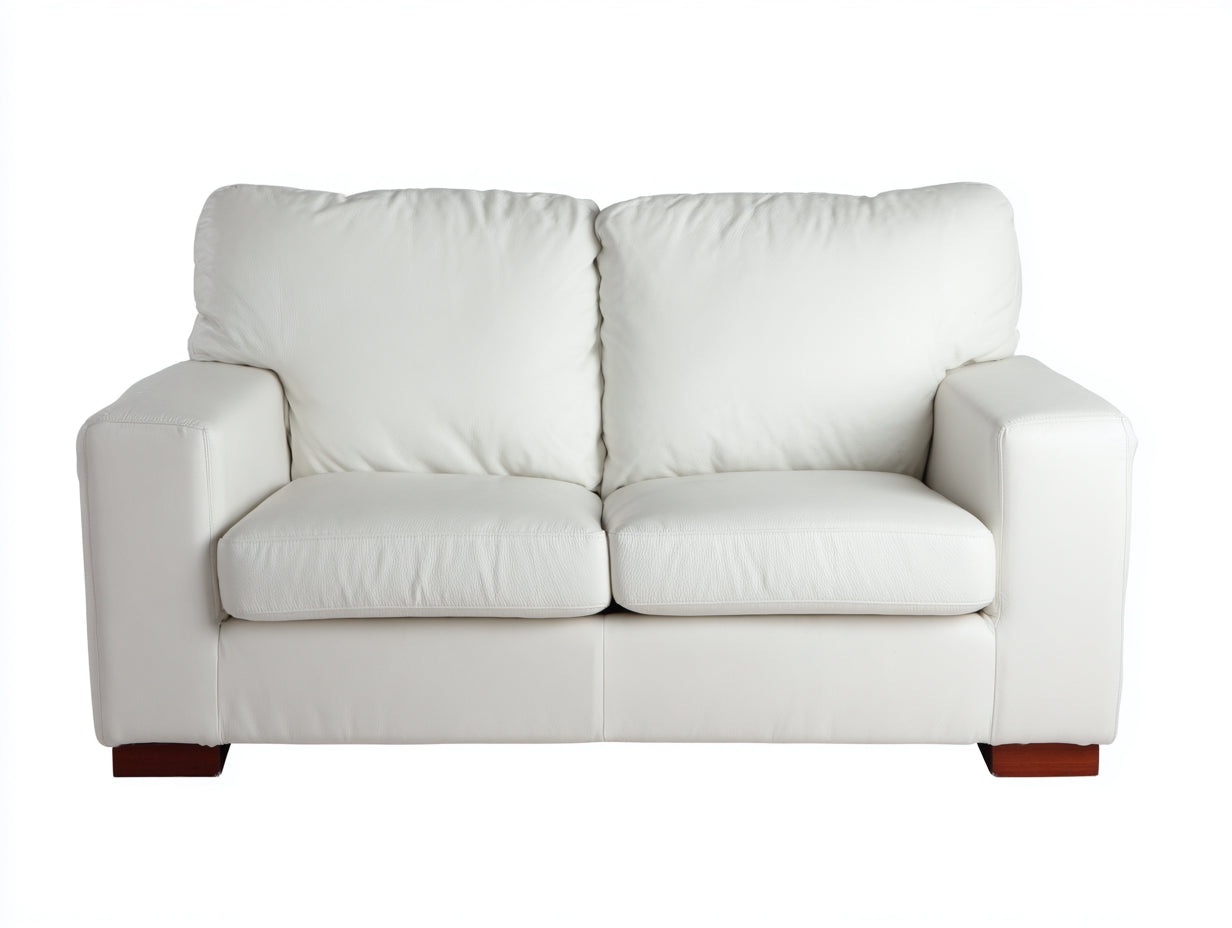 Zweisitzer Sofa mit lederähnlichem Bezug 165 x 92 x 88 cm - Cremeweiß - Klassisches Design mit breiten Armlehnen und Holzfüßen