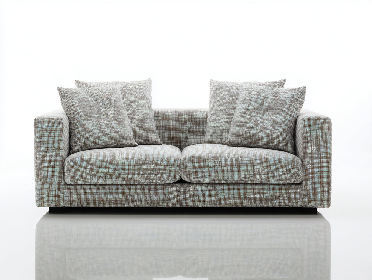 Zweisitzer Sofa aus strukturiertem Webstoff 182 x 96 x 84 cm - Hellgrau - Modernes Design mit breiten Armlehnen und niedrigem Sockel