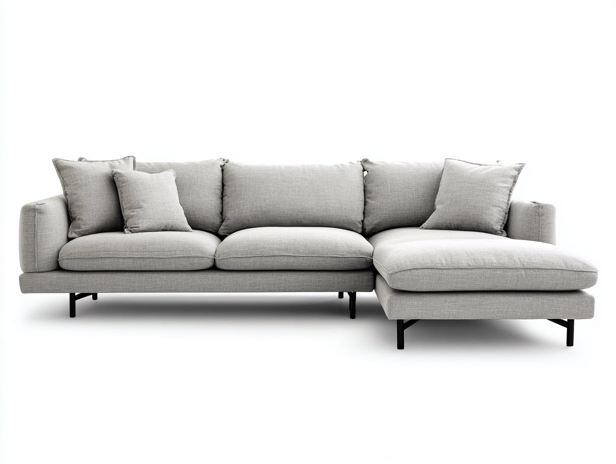 Ecksofa aus Webstoff 290 x 170 x 86 cm - Hellgrau - Modernes Design mit Ottomane und Metallfüßen