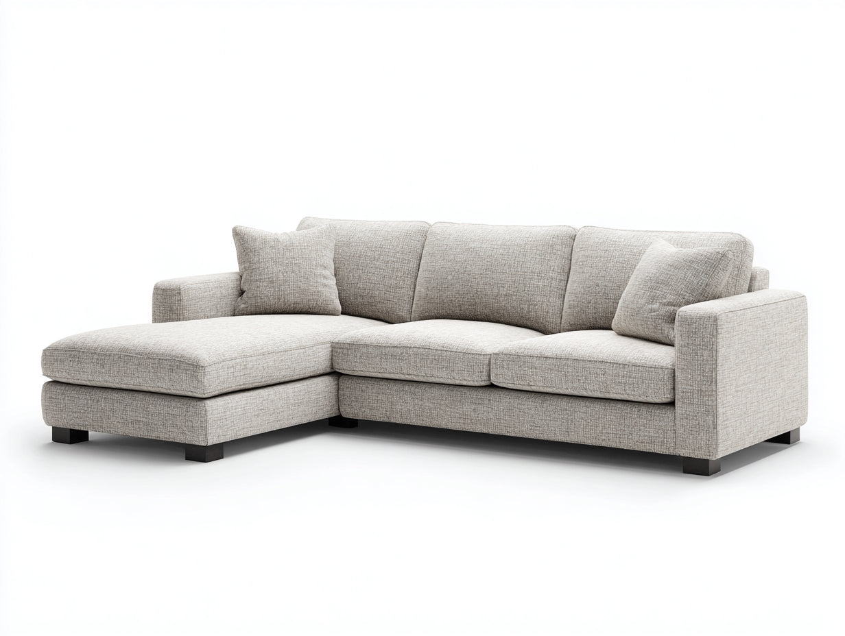 Ecksofa aus Webstoff 270 x 170 x 86 cm - Hellgrau - moderne L-Form mit breiter Recamiere
