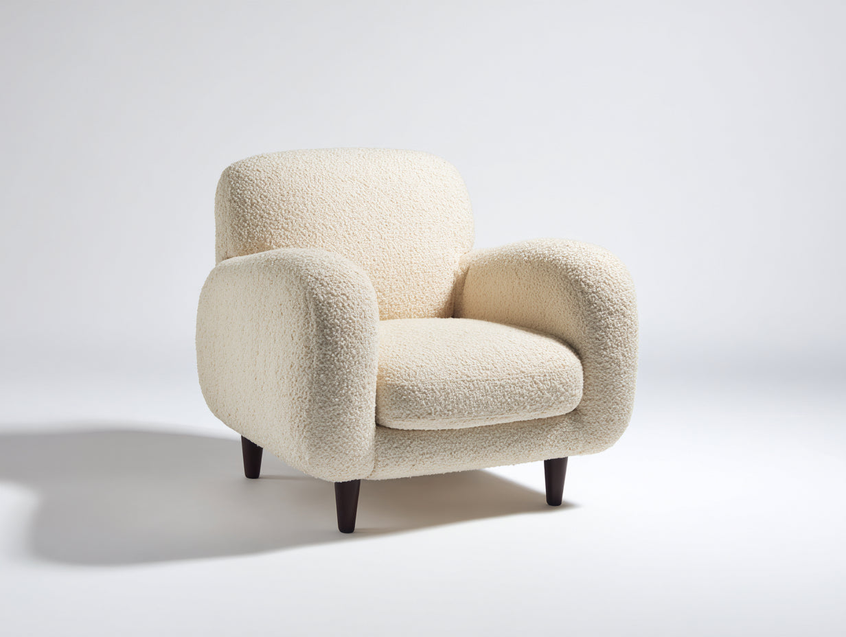 Sessel mit strukturiertem Bouclé-Stoffbezug 86 x 82 x 88 cm - Cremeweiß - Abgerundetes Design für Wohnzimmer