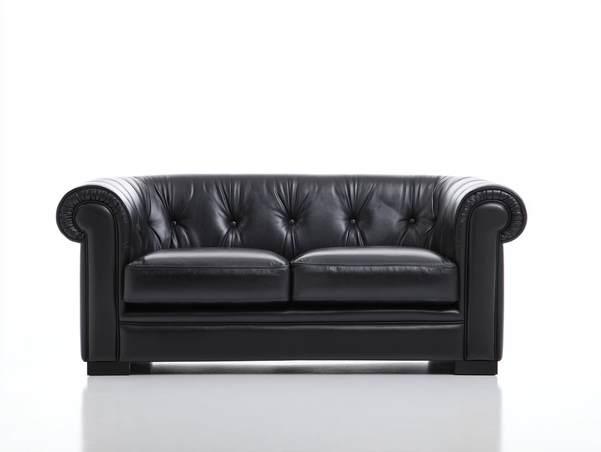 Zweisitzer Sofa aus Kunstleder 180 x 90 x 78 cm - Schwarz - Chesterfield-Design mit Knopfheftung