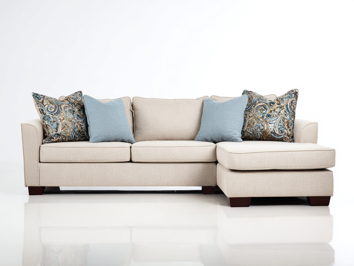 Ecksofa mit Strukturstoff 255 x 160 x 86 cm - Beige - Mit Chaiselongue und Holzfüßen