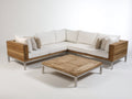 Gartensofa-Set aus Holz und Metall 280 x 280 x 78 cm - Naturbraun und Cremeweiß - Eckform mit Couchtisch