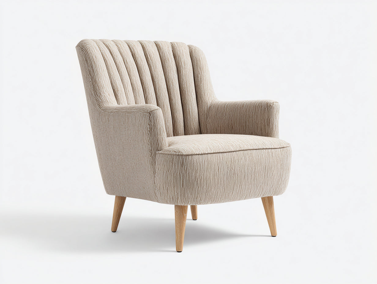 Sessel aus strukturiertem Webstoff 78 x 82 x 94 cm - Beige - Modernes Design mit vertikaler Steppung und Holzfüßen