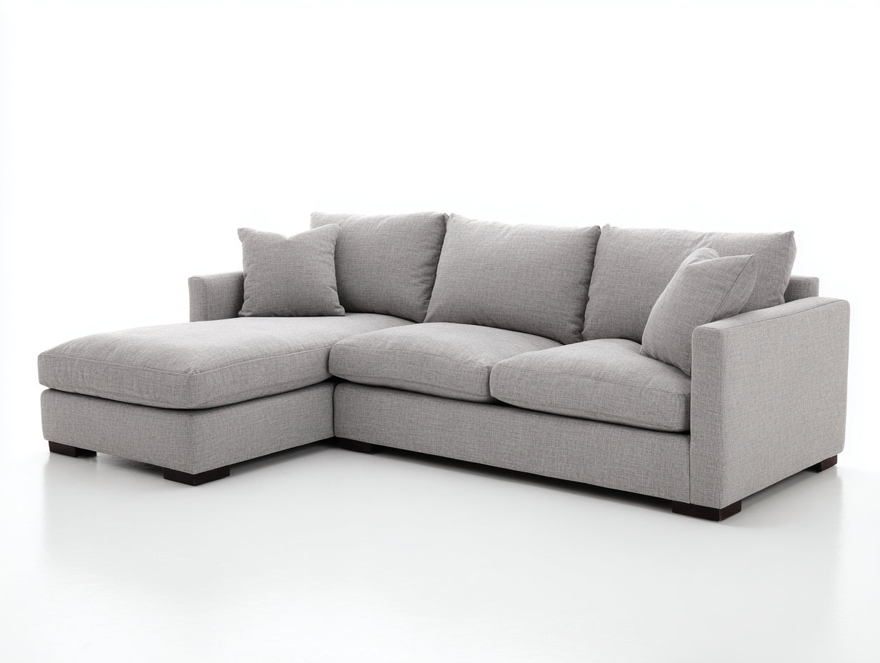 Ecksofa mit verlängerter Sitzfläche - Strukturstoff 255 x 170 x 88 cm - Hellgrau - breite Sitzfläche - modernes Design