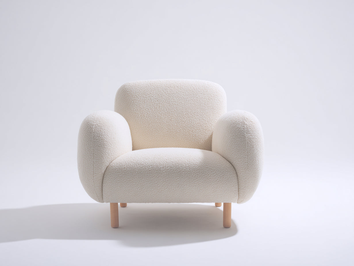 Sessel aus Bouclé-Stoff 88 x 80 x 79 cm - Cremeweiß - organisches Design mit Rundarmlehnen