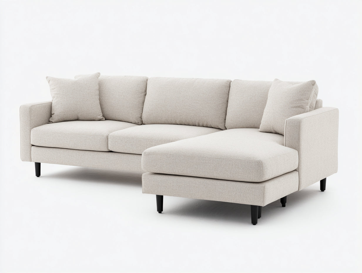Ecksofa mit cremeweißem Stoffbezug 260 x 165 x 85 cm - Schwarze Metallfüße - Modernes Lounge-Design