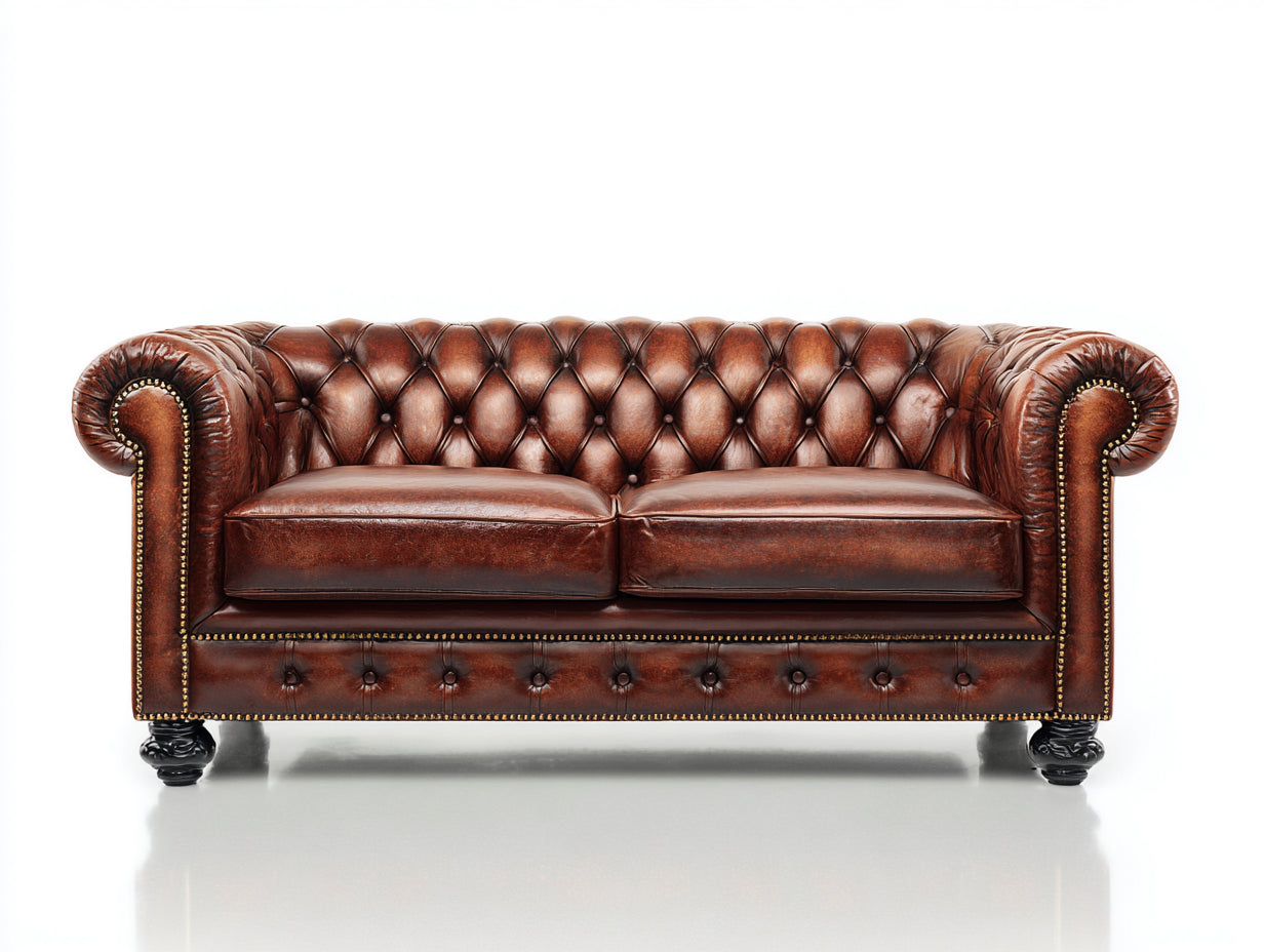 Zweisitzer Sofa mit Bezug in Lederoptik 205 x 94 x 76 cm - Cognacbraun - Chesterfield-Design für Wohnzimmer