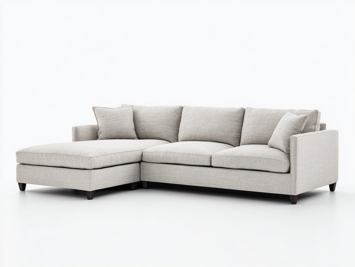 Ecksofa aus Webstoff 280 x 170 x 88 cm - Hellbeige - Zeitloses Design mit Ottomane und Holzfüßen für das Wohnzimmer