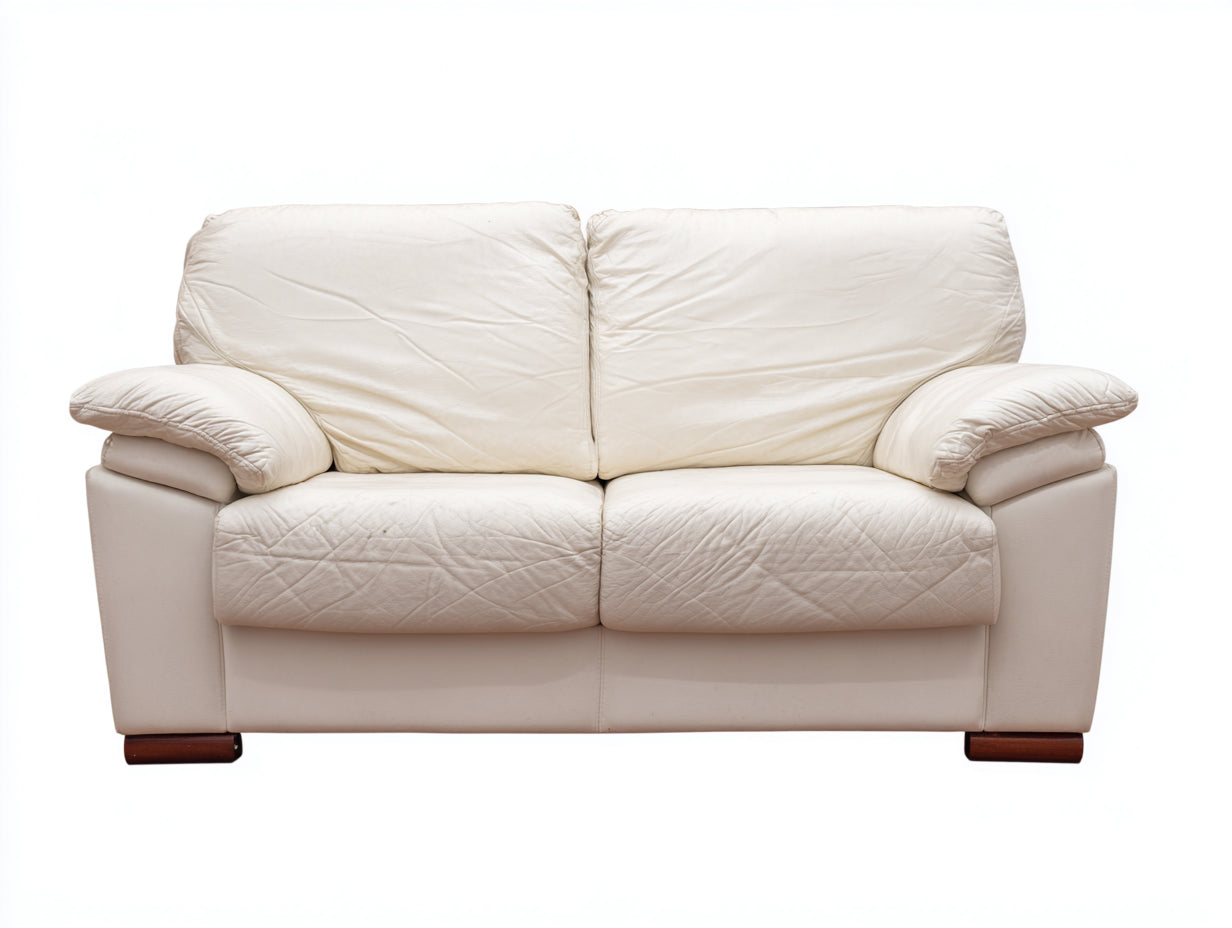 Zweisitzer Sofa mit Kunstlederpolsterung 180 x 95 x 90 cm - Cremeweiß - Klassisches Design für Wohnzimmer